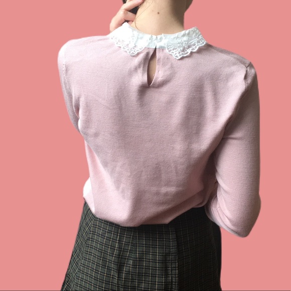 Pink Lace Collar Sweater Cable Gauge 